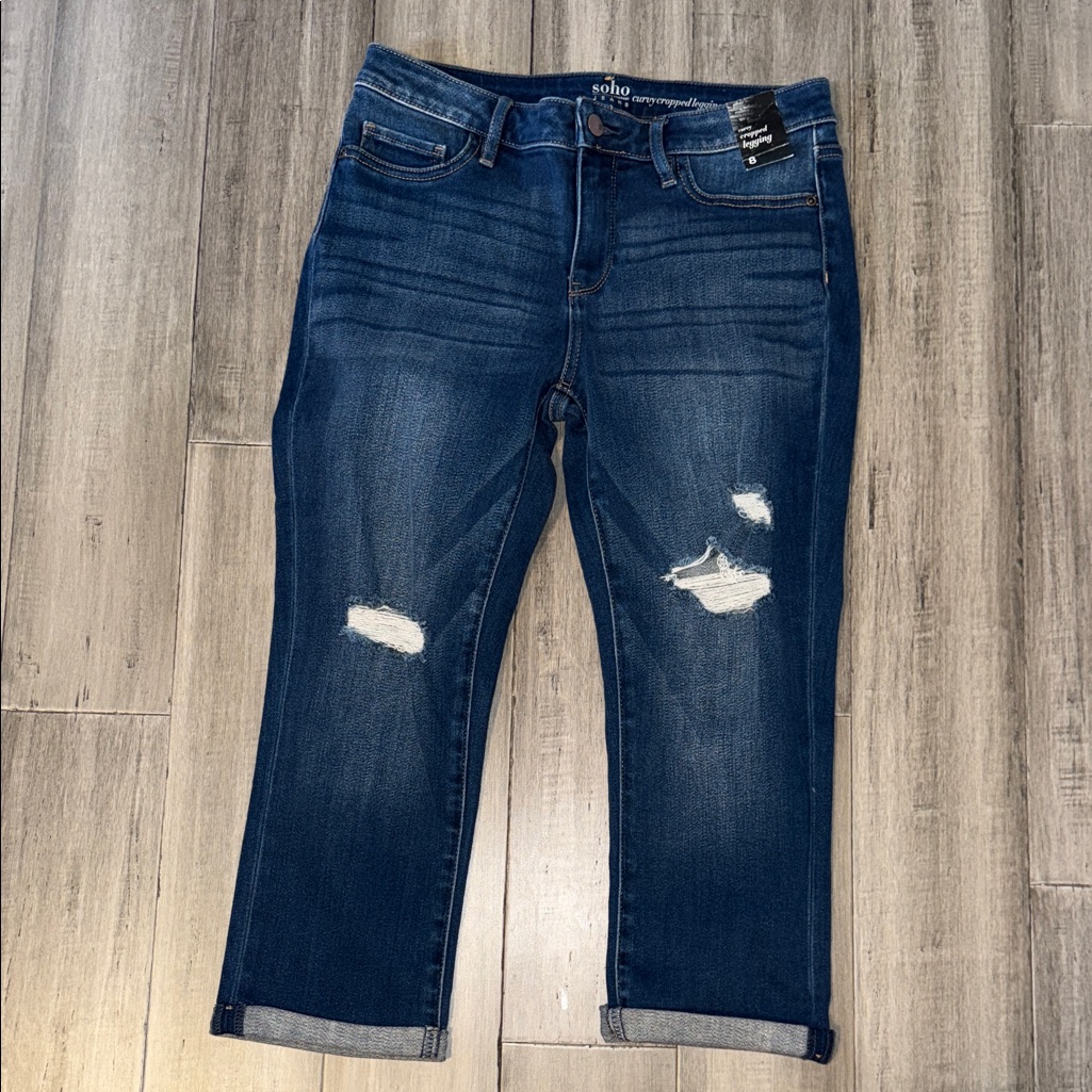 Nwt Size 8 Soho Ny&Co Distressed Curvy Cropped Legging Jeans